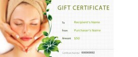 A Holiday Specials gift certificate featuring a woman's face, perfect for gifting Massage Gift Certificates.