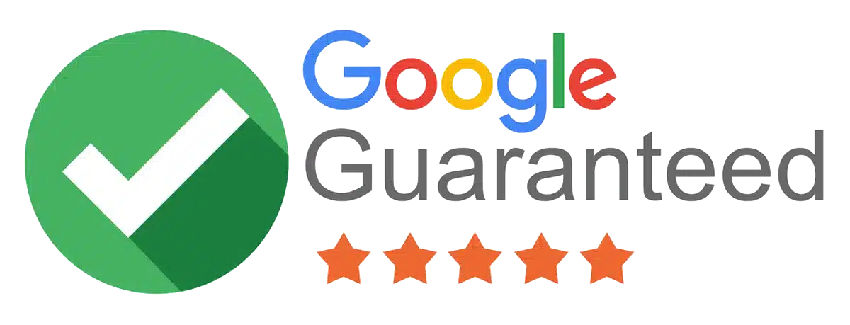 Green Checkmark And Five Orange Stars Next To The Text "google Guaranteed. Green Checkmark And Five Orange Stars Next To The Text "google Guaranteed.