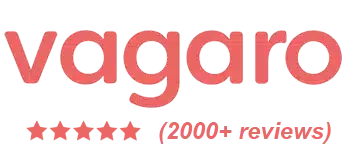 Vagaro Logo In Coral Red Text With A Note Below Stating "5 Star Rating (2000+ Reviews)" In Red. Vagaro Logo In Coral Red Text With A Note Below Stating "5 Star Rating (2000+ Reviews)" In Red.